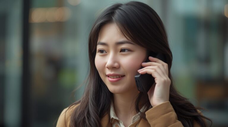 電話をする　　女性　　日本人