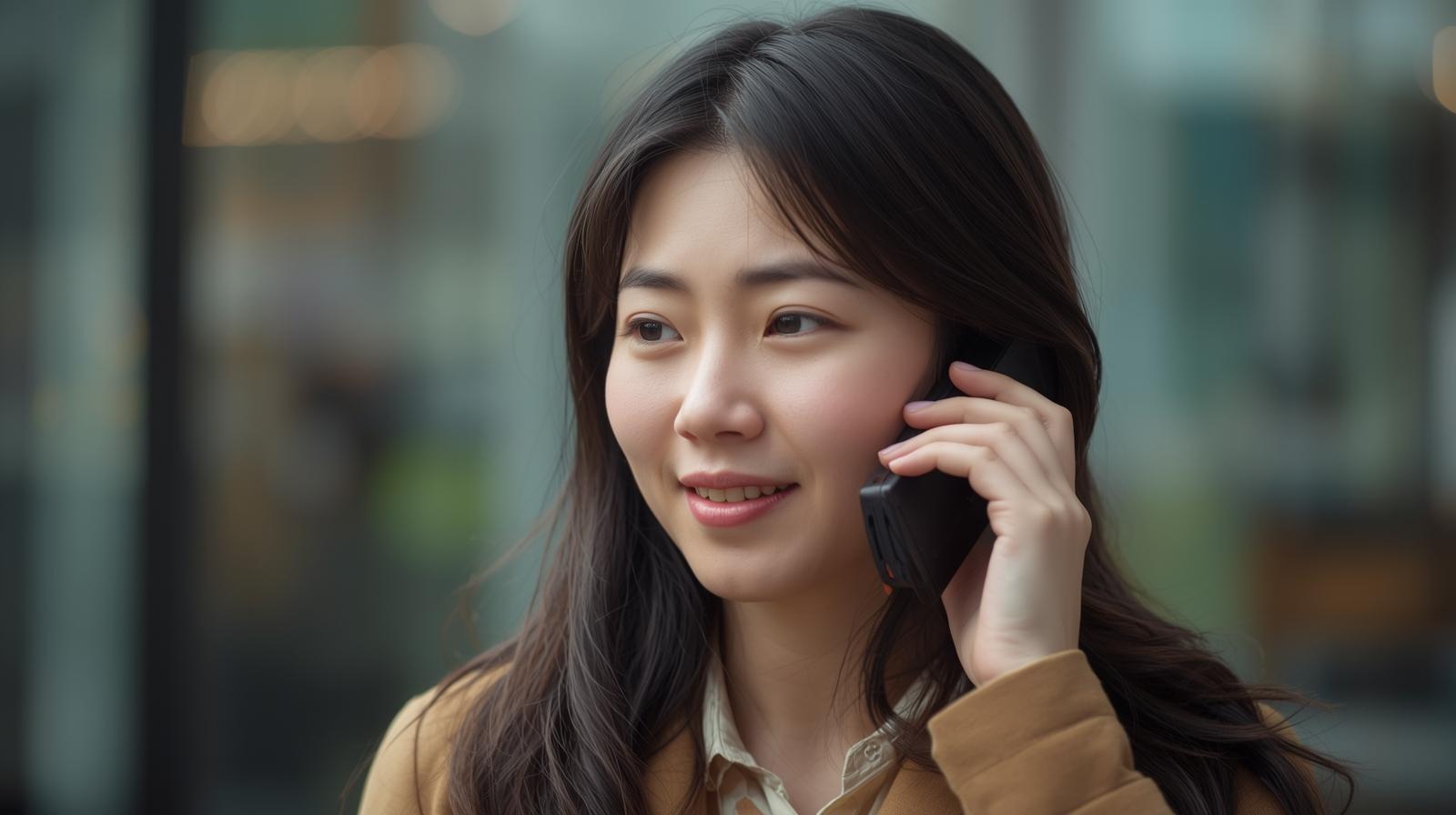 スマートフォンで運転代行に電話をする女性