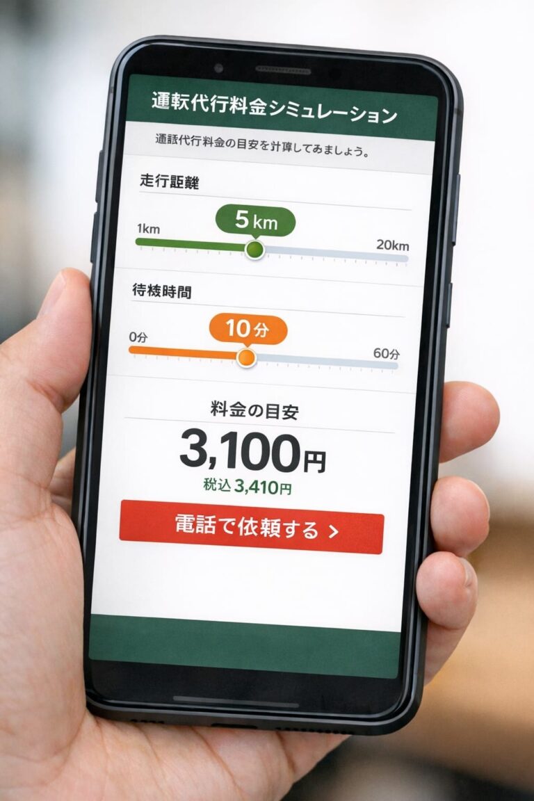 宮崎市の運転代行料金をスマホで確認するイメージ